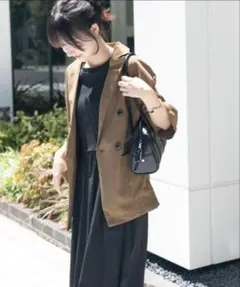 【美品】アーバンリサーチ リネンライクハーフスリーブジャケット　ブラウンのサムネイル