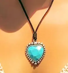 レディース・ネックレス/ペンダント【ターコイズ✕ハートトップ】新品