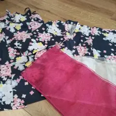 花柄着物　浴衣 120cm ネイビー