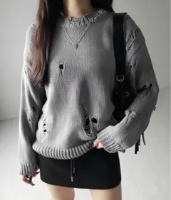 ミームセレクト　ダメージグラデーションニットプルオーバー　トップス