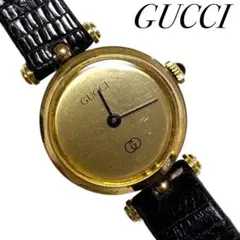 グッチ 腕時計 レディース ゴールド ブラックレザー 手巻き時計
