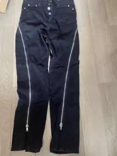 ブラック デニムパンツ サイドジップ ワイドパンツ Sサイズ 新品未使用