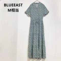 ブルーイースト　小花柄 Vネック ロングワンピース グリーン 春夏 半袖 M