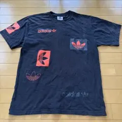 adidas トレフォイルロゴ 総柄 Tシャツ インポート古着