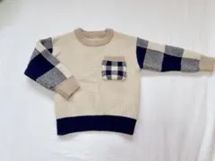4Y 100 チェック柄 ポケット付き ニットセーター