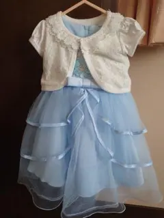 水色の花柄刺繍フォーマルドレス(靴、靴下込み)