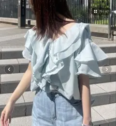 【新品未使用】ミントグリーン フリルブラウス 半袖