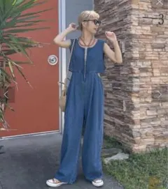 美品　チャオパニック　サイドカットアウト2WAYデニムサロペット