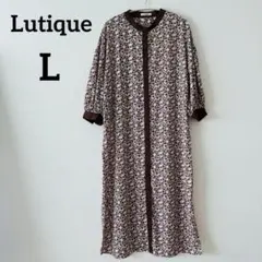 Lutique♡バンドカラー　花柄　ロングワンピース　配色　七分袖【FREE】