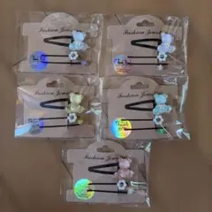 クマと花のヘアピン5個セット