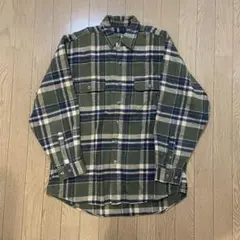グリーン系チェック柄ネルシャツ　シャツジャケット　古着　ビンテージ