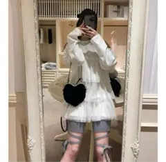 エピヌ　ribbon rib knit half leggings リボン紐付