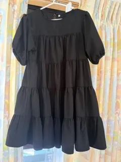 黒 ティアードデザイン 半袖チュニック