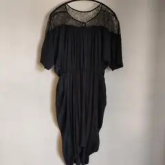 ブラックレース半袖ワンピース　パーティードレス