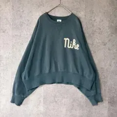 NIKE ナイキ グリーン クロップドスウェットトレーナー L ロゴ 裏起毛