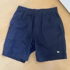 ネイビー ショートパンツ 黄色ロゴ used 古着 ワイドパンツ