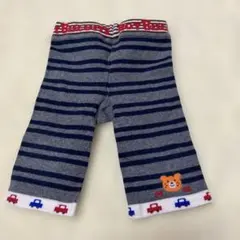 クマと車の刺繍入りストライプパンツ
