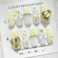 現品】ネイルチップ♡イエロー 黄色 量産型地雷韓国ワンホンイニシャル