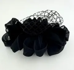 BIBI バレッタ フリル付き黒ネットヘアアクセサリー（ブラック）