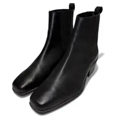 【美品】ZARA サイドゴアブーツ スクエアトゥ28.5cm 黒 本革