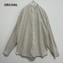 【ORCIVAL】オーシバル　ノーカラー　バンドカラー　ストライプ　シャツ　3