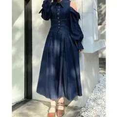 dazzlin オープンショルダーデニムステッチワンピース