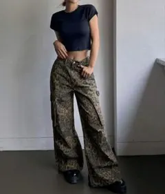 レオパード柄 カーゴパンツ ワイドシルエット