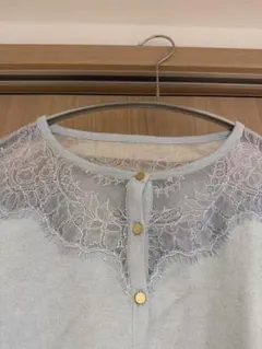 【CELFORD】レース刺繍ニットカーディガン SAX