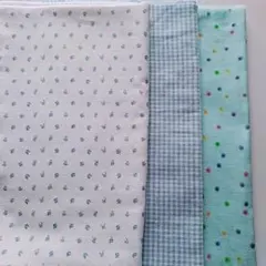 ダブルガーゼ　花柄　チェック　ドット　ブルー　生地