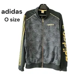 アディダスネオ ジップアップジャージ ヒョウ柄ブラック☓ゴールド刺繍ロゴ L