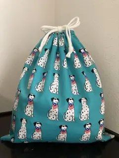 巾着袋　ダルメシアン柄ターコイズ