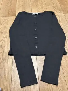 超美品ブラックリブボタン付きカーディガンクロップド丈