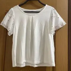 刺繍入りシフォン袖 ホワイトTシャツ Mサイズ