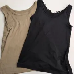 リブ編みベージュ&ブラックタンクトップセット