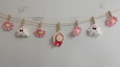夏のガーランド　ハンドメイド　麦わら帽子、入道雲、デイジー７点セット