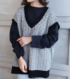 【新品未使用】ジャガード編みVネックニットベスト