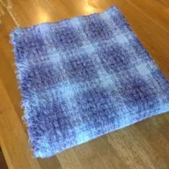 ウール　紫系チェック柄生地 　130✕150