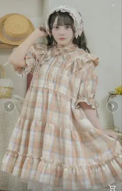 クティールとレトロ　チェックティアードミニワンピース　オレンジのサムネイル