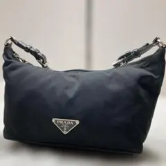 プラダ アクセサリーポーチ 三角プレート イタリア製 肩掛け可 黒 LAMPO