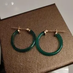 美品☆k18グリーンアゲートフープピアス