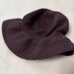 ニット帽　手編み　濃い茶