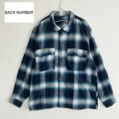 人気　バックナンバー オンブレチェックシャツ　　ネイビーブルー 開衿 古着 L