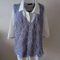 薄紫のかぎ針編みVネックベスト
