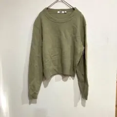 ユニクロ U ウール100％ニット クルーネック セーター（L）ライトカーキ