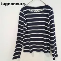 Lugnoncure カットソー ビジュー付き ボーダー スリット入り おしゃれのサムネイル