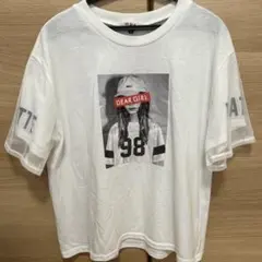 ピンクラテ　袖チュール写真プリント Ｔシャツ 160