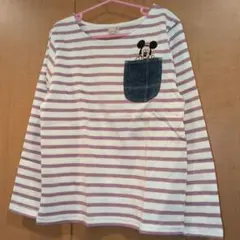 未使用　プティマイン　ポケットミッキーデザイン ボーダーTシャツ　130