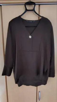 ZARA BASIC サテン長袖ブラウス 茶色