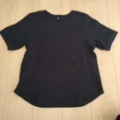 ユニクロ ワッフルTシャツ 半袖リブ編みTシャツ ブラック 黒