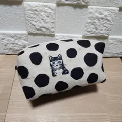 エチノ☆猫柄 麻色地 ☆キャラメルポーチ ハンドメイド